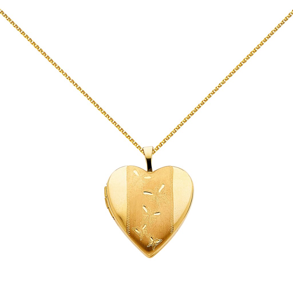 14k Yellow Butterfly Locket With 12mm Wheat Chain 604$